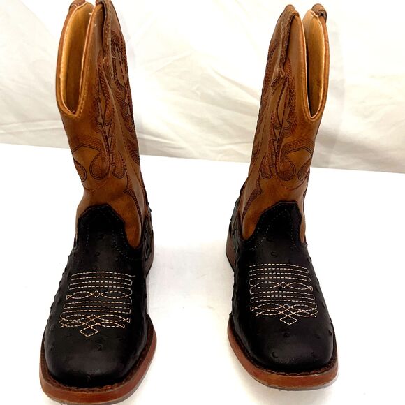 Roper Western Boots Boys Ostrich Faux Little Kids 11 Black/Tan - Picture 3 of 8